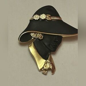 Vintage Torino Black and Gold Lady Brooch